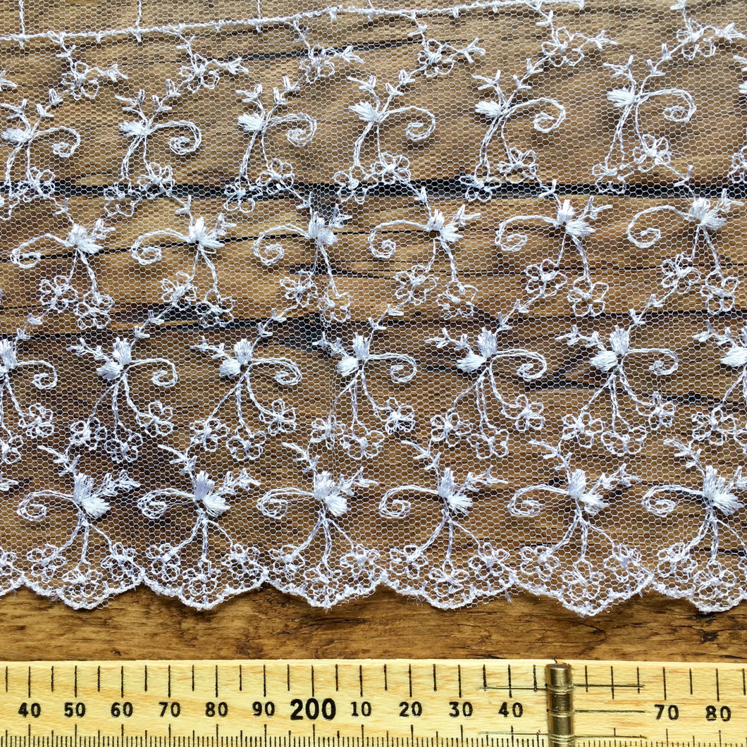 Dainty White Embroidered Bridal Lace Trim
