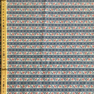 Dusky Blue & Pink Floral Stripe Cotton 1.65m